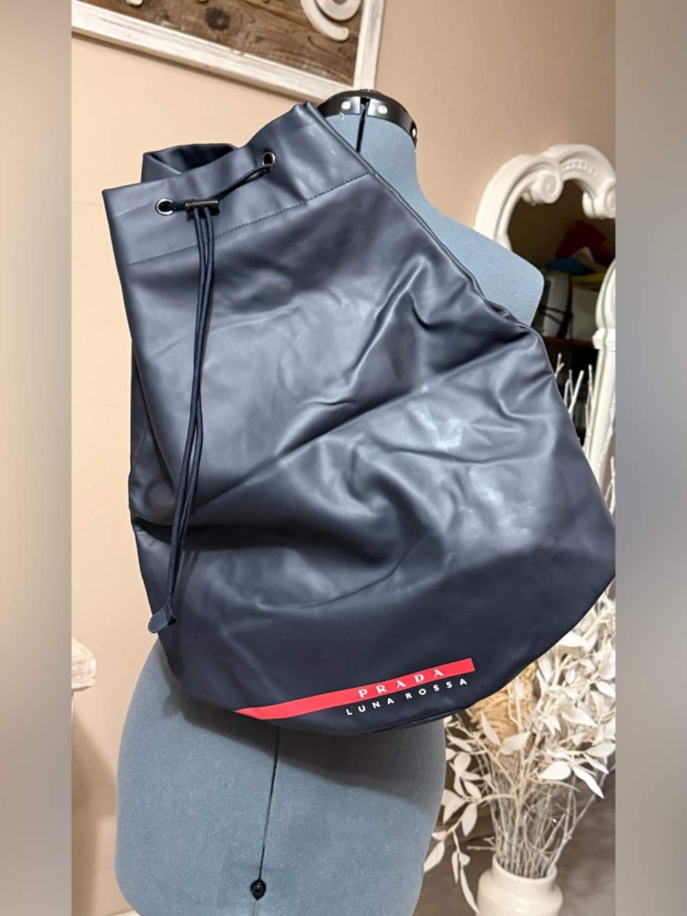 Prada luna rosa  Drawstring Duffel with Red Logo Stripe - Picture 5 of 12